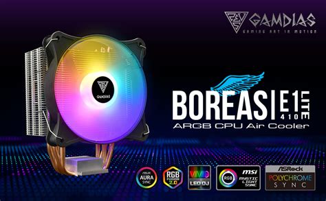 GAMDIAS Boreas E1-410 Lite RGB CPU Air Cooler, Extra-Thick Aluminum ...