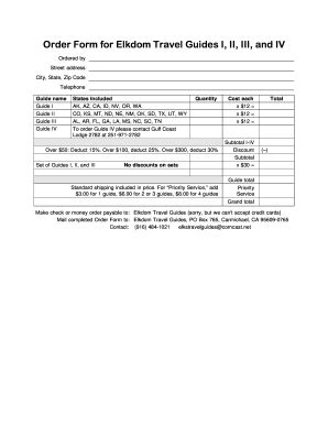 Order Form for Elkdom Travel Guides I II III and IV - Fill and Sign ...
