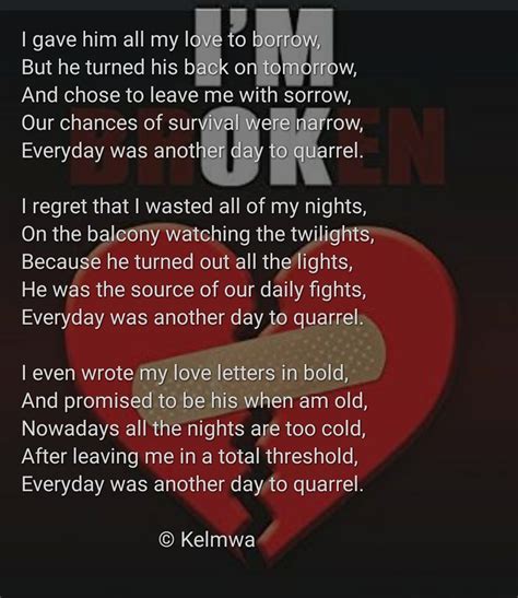 Broken Hearted Poems For Him Give Me The Tender And The Fire. I Want