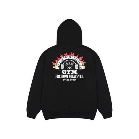 MUSINSA公式 | FREEDOM Powerhouse Flame Logo Overfit Hoodie (Black)
