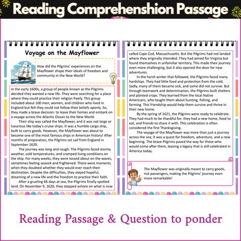 Voyage on the Mayflower | Reading Comprehension Passage and Questions ...