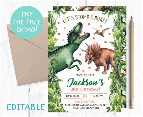 Editable dinosaur invitations dinosaur editable invitation emailable ...