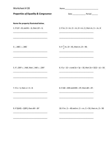 Properties Of Equality Worksheet