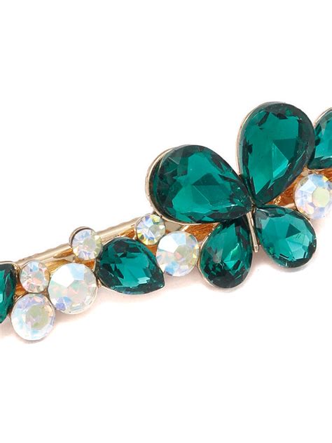Green Stones Rose Gold Plated Floral Hair Pin – Priyaasi