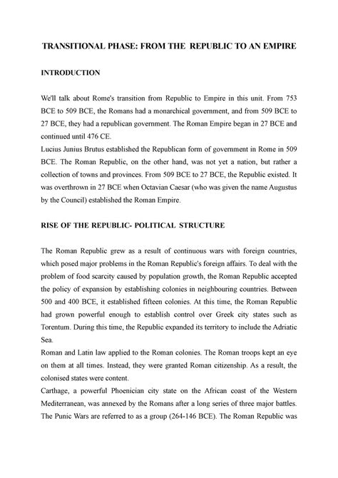Transitional Phase- FROM THE Republic TO AN Empire - TRANSITIONAL PHASE ...