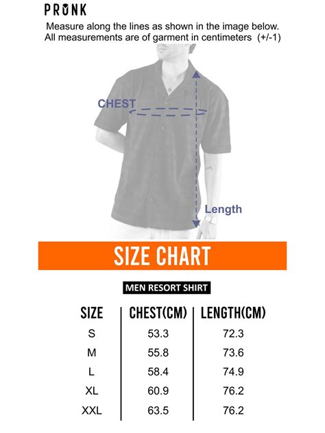 Size Chart Men Resort Shirts - pronk.in