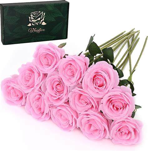 Amazon.com: Waipfaru 12 Pcs Artificial Flowers Fake Silk Pink Roses ...