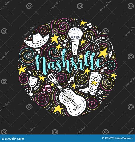 The symbols of Nashville stock vector. Illustration of guitar - 90765033