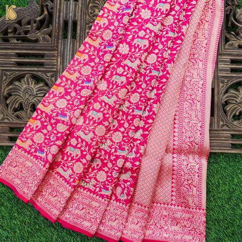 Handloom Banarasi Katan Shikargah Saree – Khinkhwab