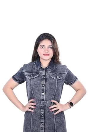 Buy Label of LALAJI GARMENTS Women's Denim A-Line Mini Dress Button ...