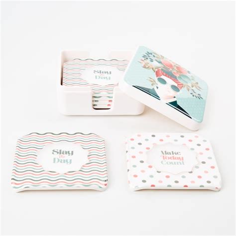 Buy Raisa Pastel Retro Set of 4 Melamine Printed Coasters with Holder ...