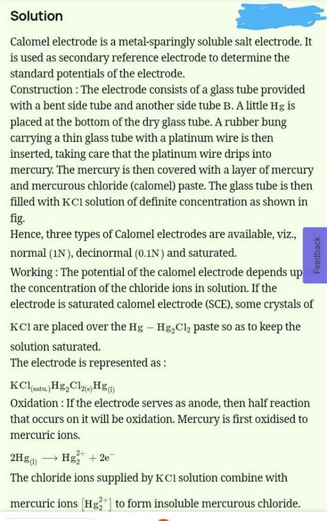 Define a reference electrode . Describe the construction and working ...