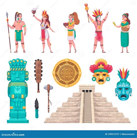 Maya Civilization Cartoon Set Stock Illustration - Illustration of ...