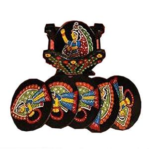Bihar Craft Wooden Tikuli Art Tea Coster Set, 3x3 inch (Pack of 2 ...