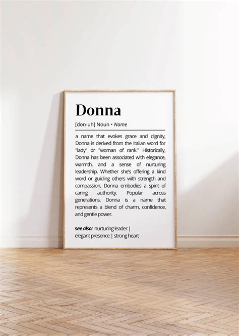 Donna Name Definition Wall Art Print Elegant Personalized Gift for ...