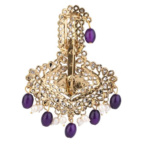 Etnico Gold Plated Traditional Stone Pearl Drop Safa Kalangi Brooch fo ...