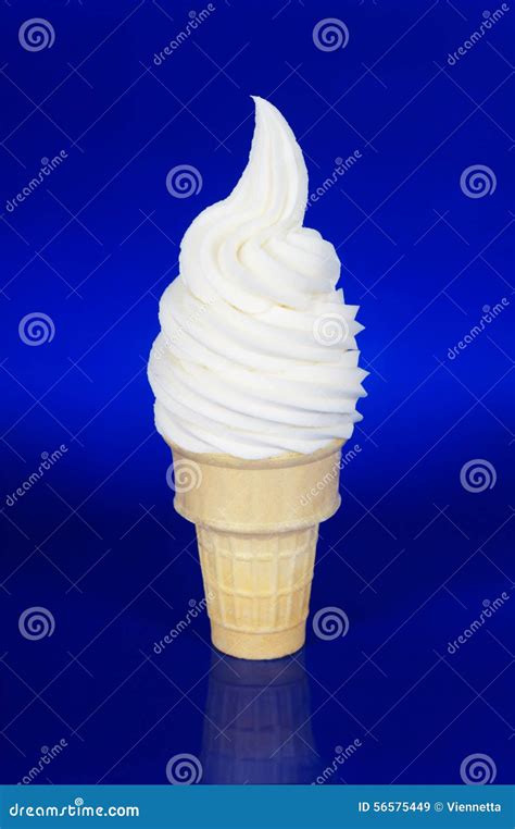 Vanilla Soft Serve Ice Cream In Wafer Cone On White Background Royalty ...