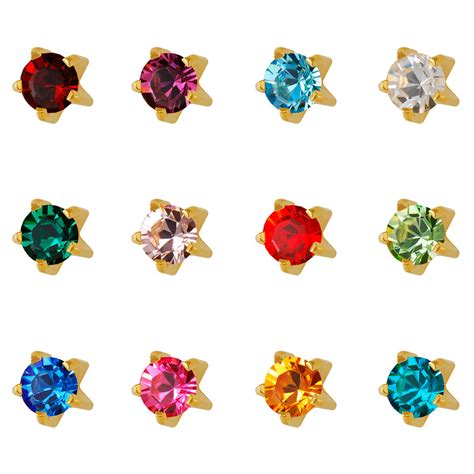 3MM Assorted January – December Birthstone 24K Pure Gold Plated Pierci ...