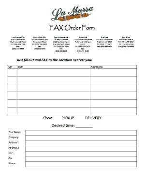 FAX Order Form - La Marsa - Fill and Sign Printable Template Online