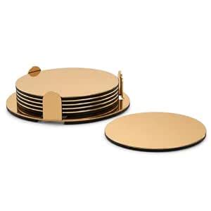 IKEA Glattis Coasters With Holder Brass Color 6 pack Size 3" 503.430.05 ...