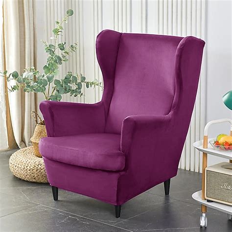 Velvet Stretch Wingback Chair Cover Wing Chair Slipcovers Spandex ...