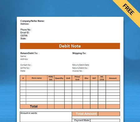 Debit Note Format - Free Download