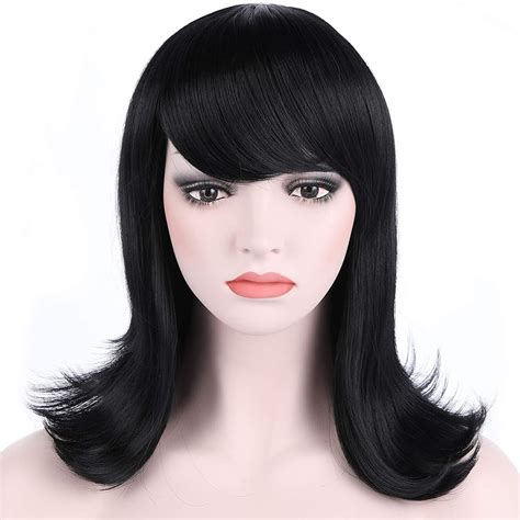 Onedor Women's Short Black Straight Hair 50s Cosplay Flip Wigs with ...