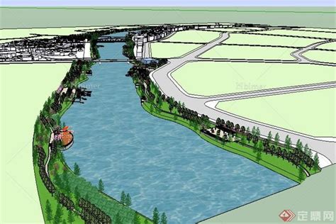 现代风格滨水河道景观环境设计su模型[原创] - SketchUp模型库 - 毕马汇 Nbimer