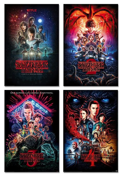 Stranger things 1 2 3 4 4 piece tv show poster set regular styles ...