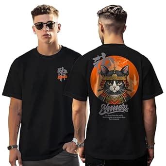Buy Peppyzone Samurai Cat 100% Cotton Printed Oversized Tshirt for Men ...