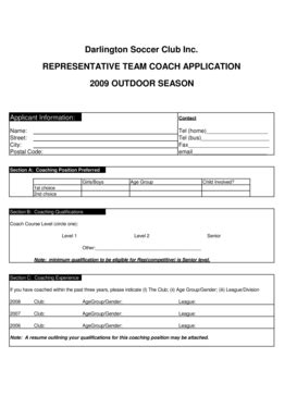 Fillable Online Rep Coach 2009 Application form - Darlington Soccer ...