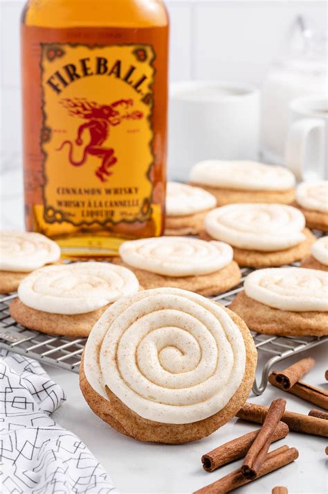 a couple of Fireball Cookies on a cooking rack and a fireball cinnamon ...