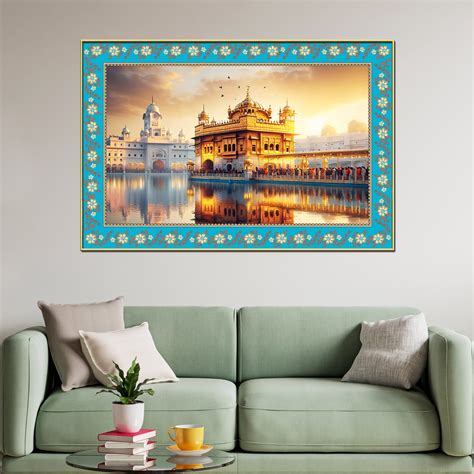 Sri Harmandir Sahib Gurdwara Floral Border Canvas Wall Painting ...