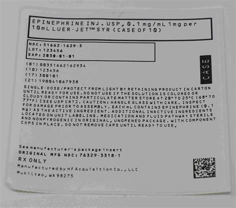 EPINEPHRINE INJ. USP, 0.1 mg/mL 1mg per 10mL LUER-JET™ SYR