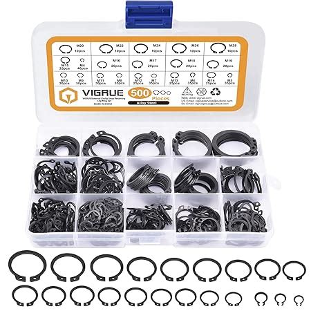 VIGRUE 500Pcs Snap Ring Shop Assortment Alloy Steel External Circlip ...