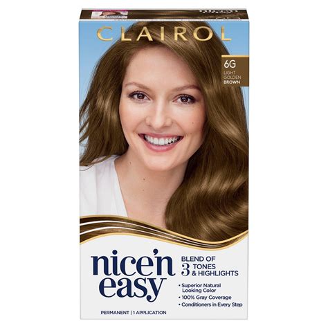 Clairol Nice'n Easy Permanent Hair Color Cream, 6G Light Golden Brown ...