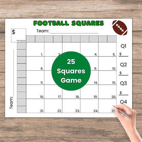 25 Squares Football Squares Game Printable, Football Fundraiser ...