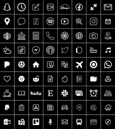 app icons in black and white