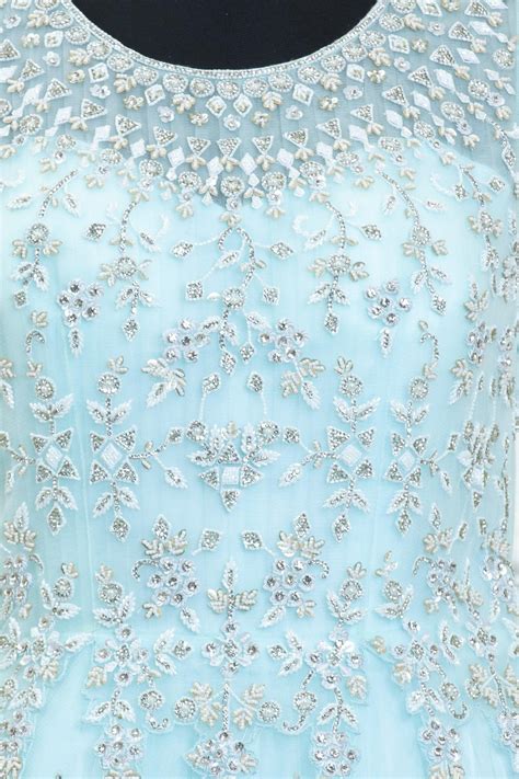 Sky Blue Beads, Pearl, Sequins and Stone work Bridal and Partywear Gow ...