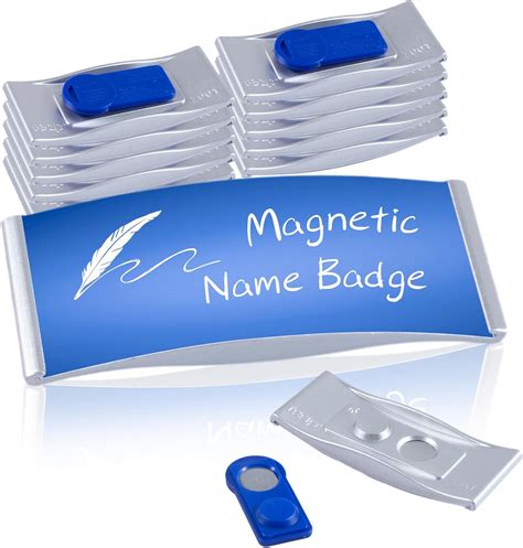 Wukong 10 Pack Magnetic Name Badge Holder Silver with Protective Film ...