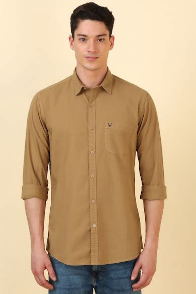 Buy Men Brown Custom Fit Solid Full Sleeves Casual Shirt Online ...