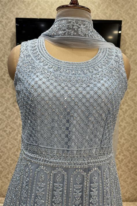 Blue Stone and Thread work Floor Length Anarkali Suit – Seasons Chennai