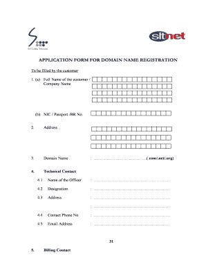 Fillable Online sltnet APPLICATION FORM FOR DOMAIN NAME REGISTRATION ...