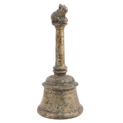 Brass Handheld Indian Bell With Nandi Statue