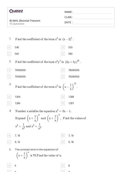 50+ binomial theorem worksheets for 11th Class on Quizizz | Free ...