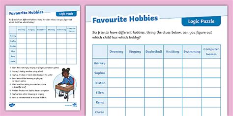 Favourite Hobbies KS1 Logic Puzzle (teacher made) - Twinkl