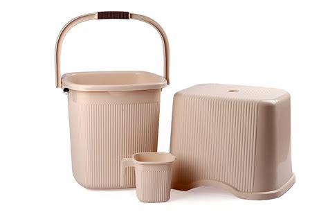 Regalo Square Ribbed Funk 3 Pcs Bathroom Set (Bucket 25L+Mug 1.5L+Stool ...
