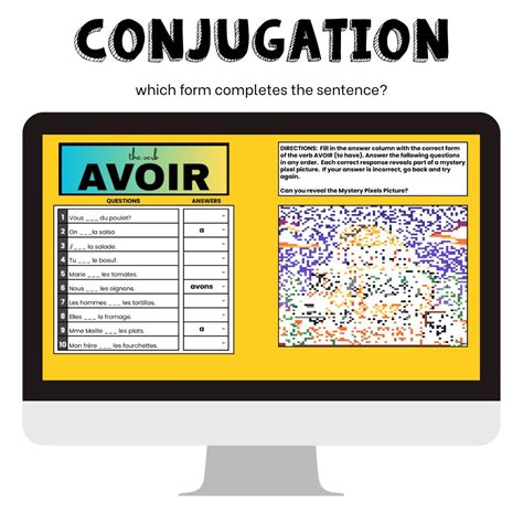 Avoir French verb conjugation practice game - the verb TO HAVE pixel art
