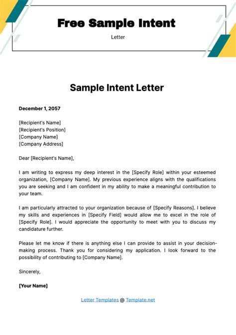Sample Letter Of Intent Template