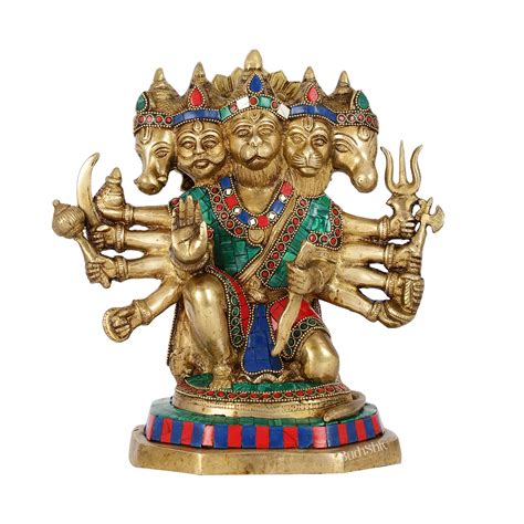 Buy Exquisite Brass Panchmukhi Hanuman Statue with Stonework | 11.5 ...